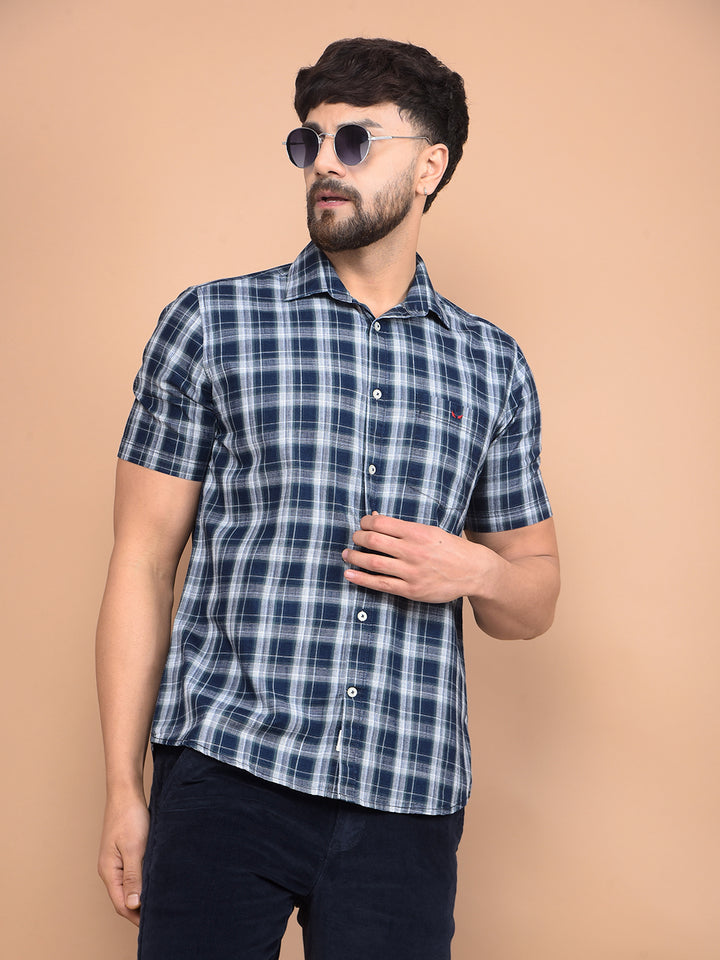 Green Checked 100% Cotton Shirt-Men Shirts-Crimsoune Club