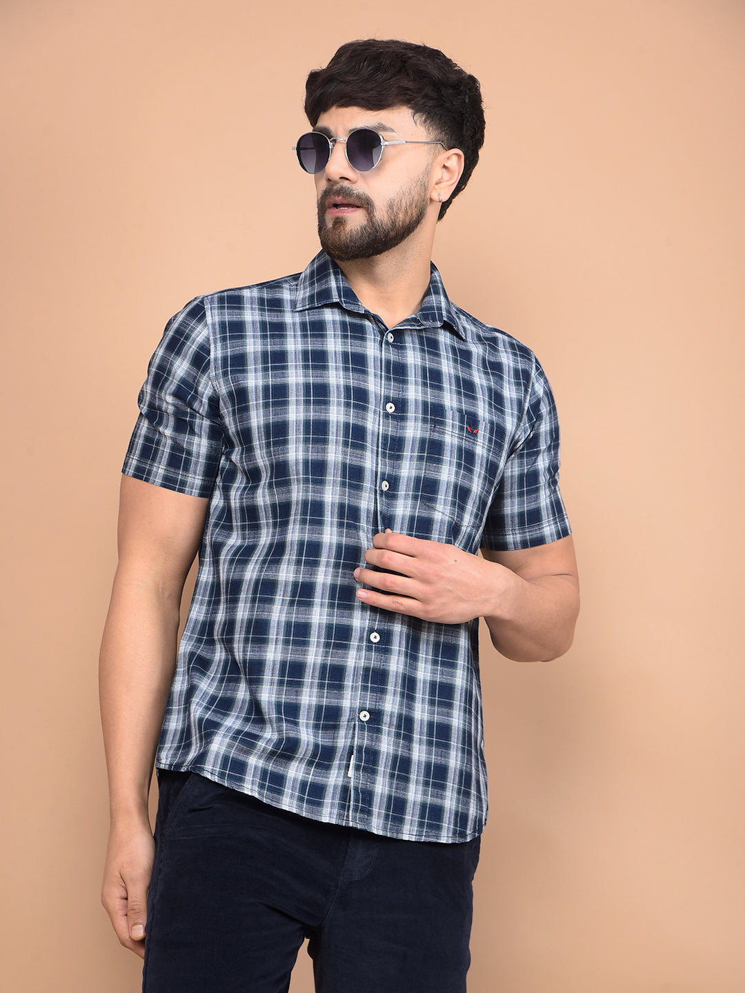 Green Checked 100% Cotton Shirt-Men Shirts-Crimsoune Club