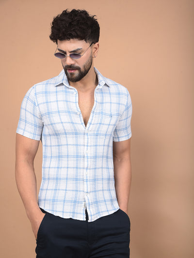 Blue Checked 100% Cotton Shirt-Men Shirts-Crimsoune Club