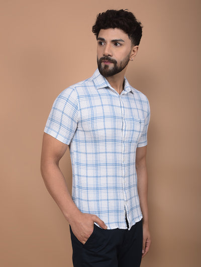 Blue Checked 100% Cotton Shirt-Men Shirts-Crimsoune Club