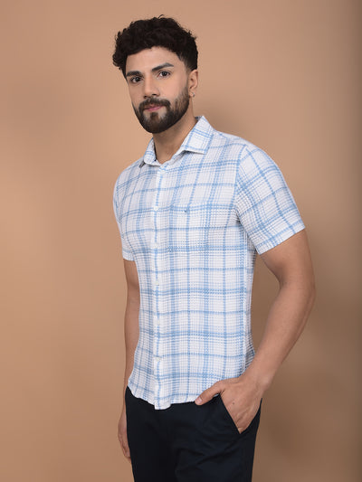 Blue Checked 100% Cotton Shirt-Men Shirts-Crimsoune Club