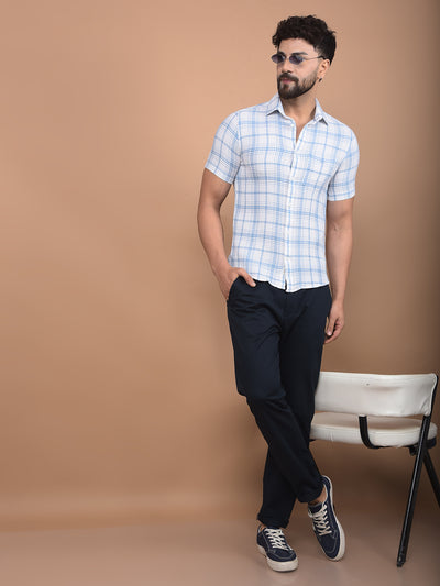 Blue Checked 100% Cotton Shirt-Men Shirts-Crimsoune Club