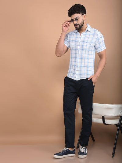 Blue Checked 100% Cotton Shirt-Men Shirts-Crimsoune Club