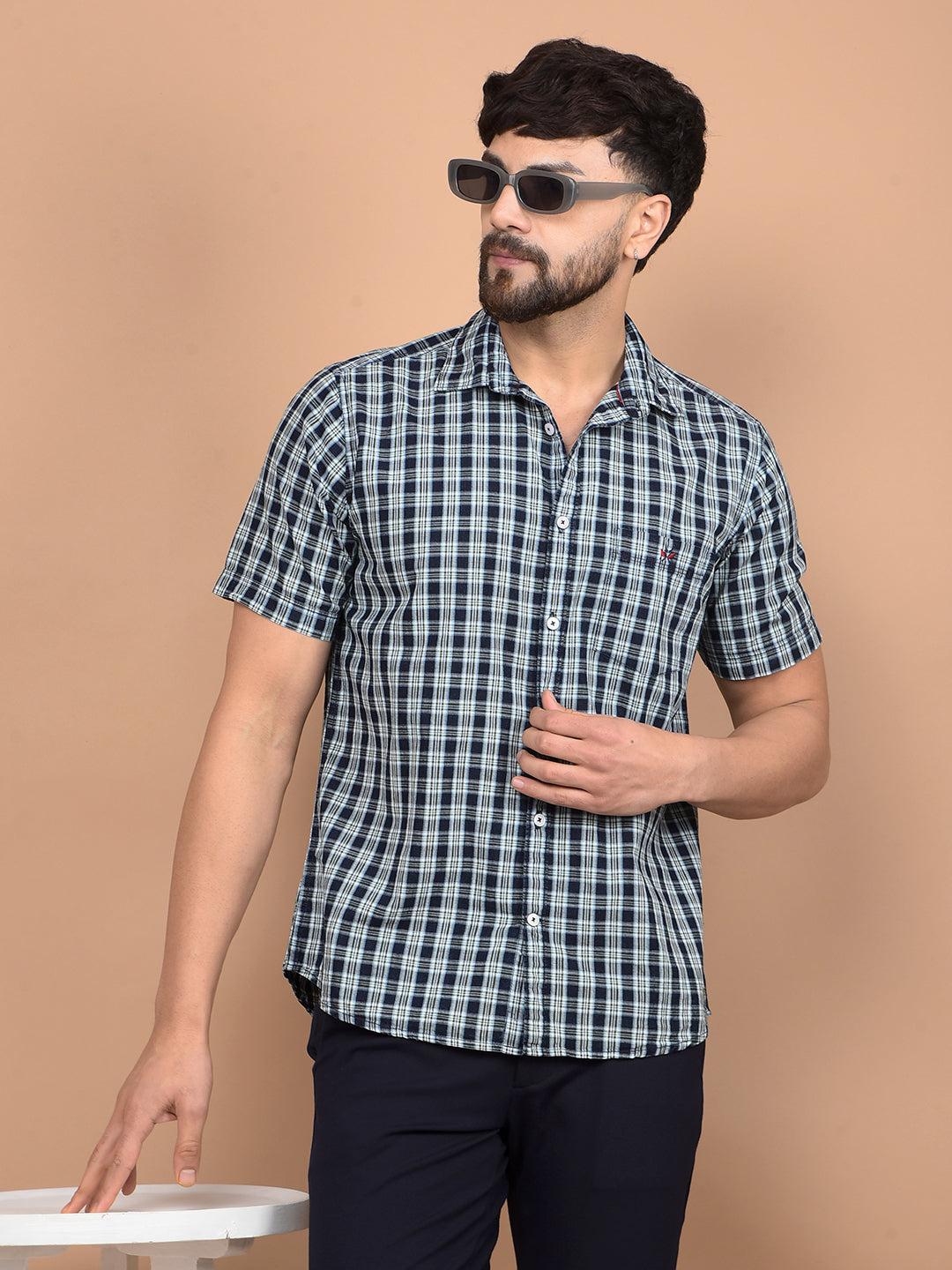Green Checked 100% Cotton Shirt-Men Shirts-Crimsoune Club