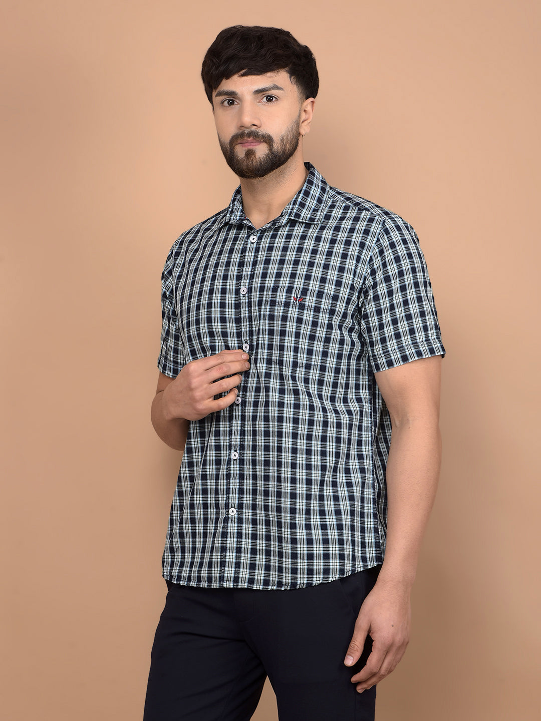 Green Checked 100% Cotton Shirt-Men Shirts-Crimsoune Club