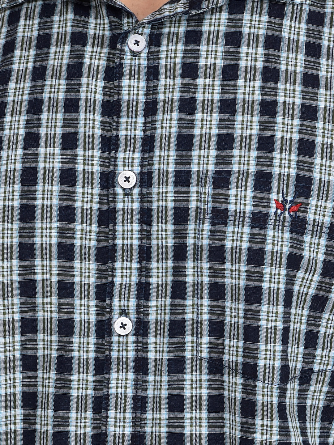 Green Checked 100% Cotton Shirt-Men Shirts-Crimsoune Club