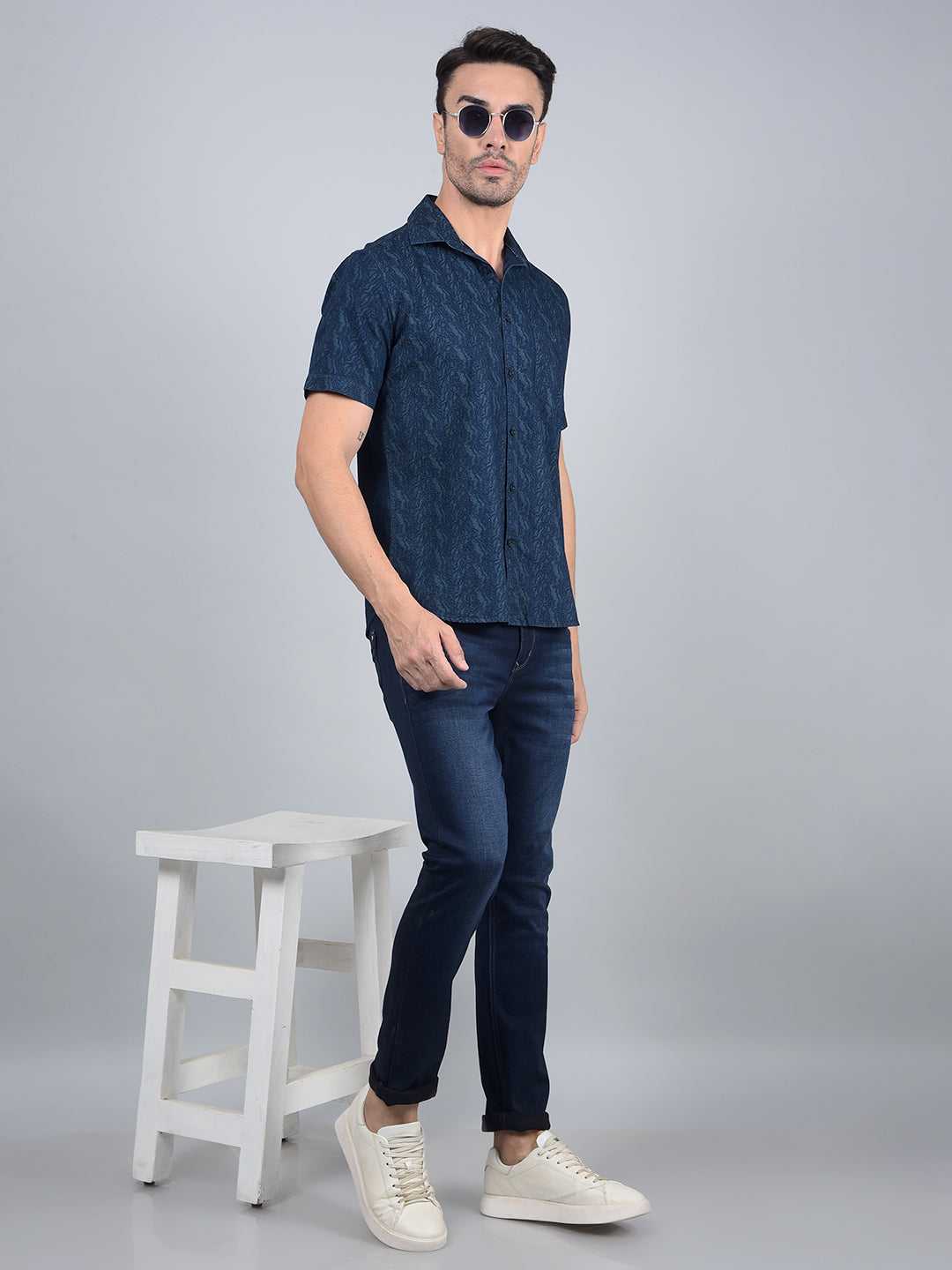 Green Printed 100% Cotton Shirt-Men Shirts-Crimsoune Club