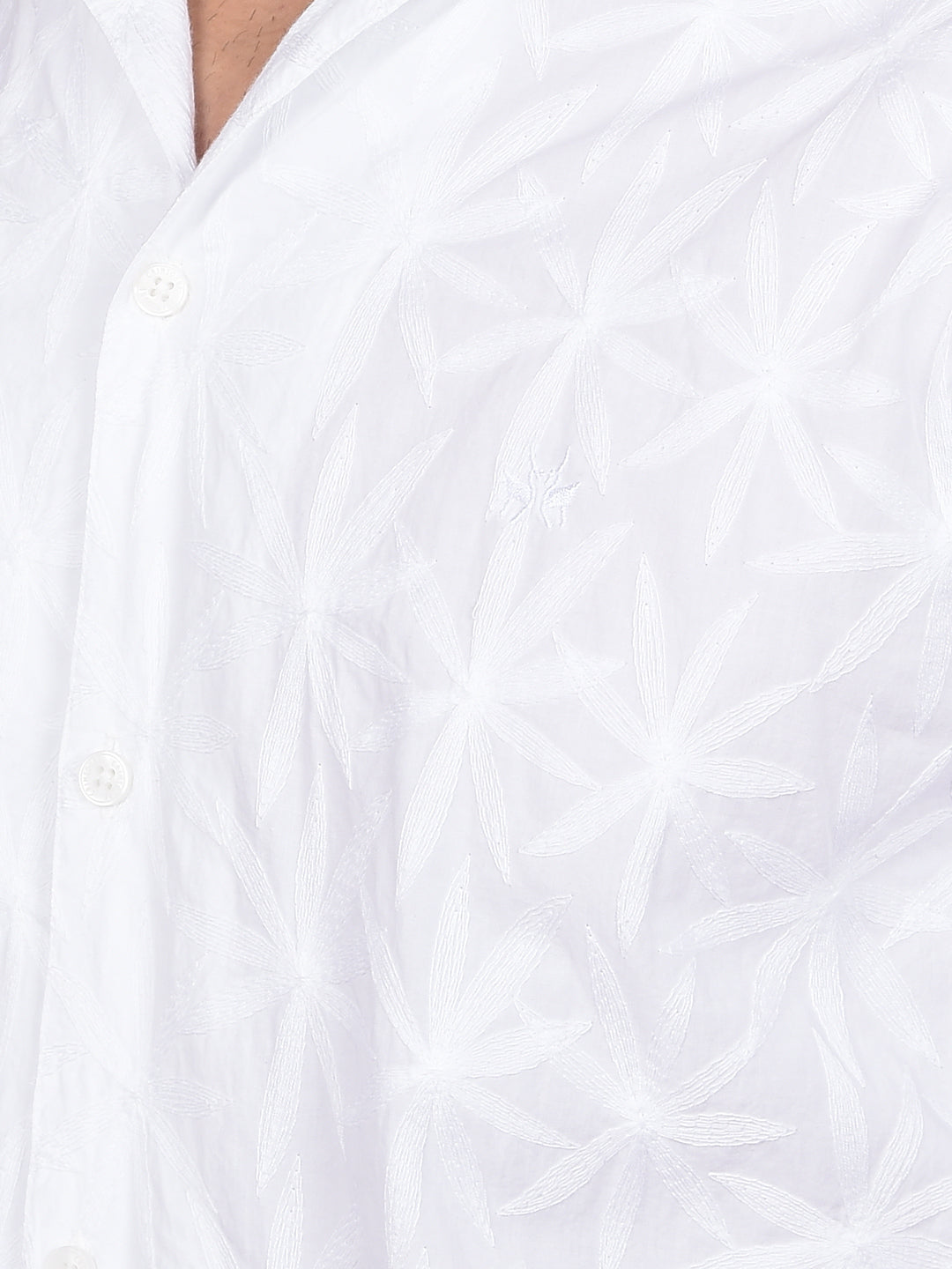 White Embroidered 100% Cotton Shirt-Men Shirts-Crimsoune Club
