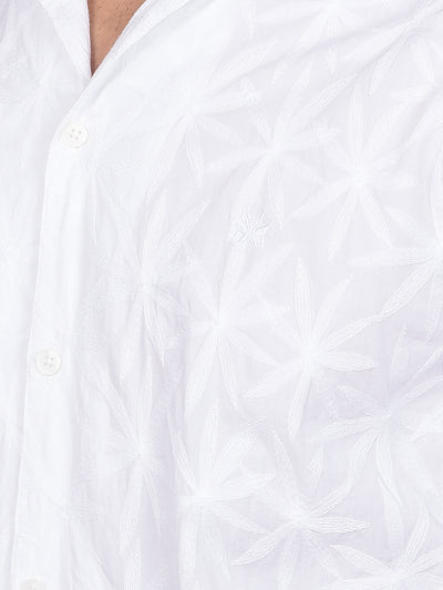 White Embroidered 100% Cotton Shirt-Men Shirts-Crimsoune Club