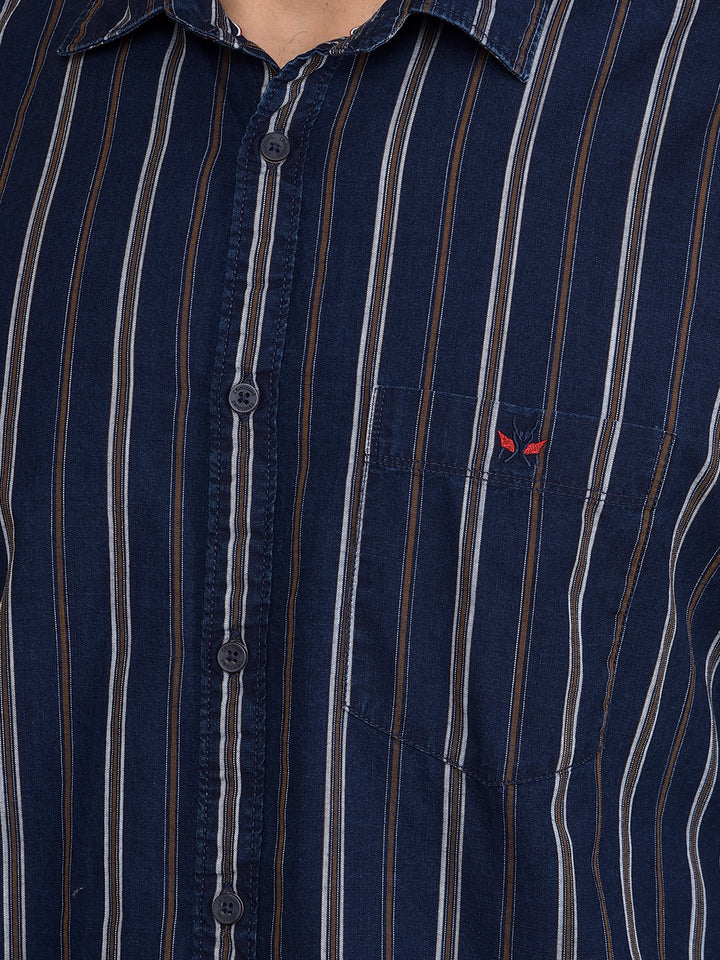 Mustard Vertical Stripes 100% Cotton Shirt-Men Shirts-Crimsoune Club