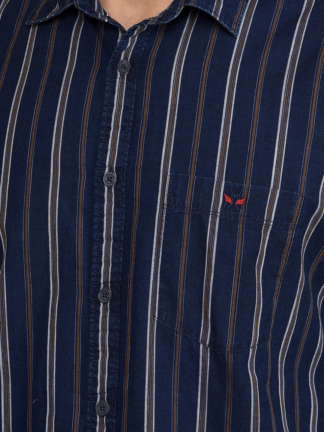 Mustard Vertical Stripes 100% Cotton Shirt-Men Shirts-Crimsoune Club