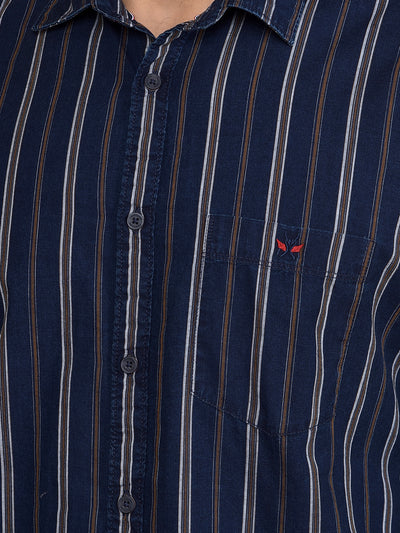 Mustard Vertical Stripes 100% Cotton Shirt-Men Shirts-Crimsoune Club