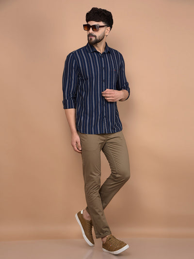 Mustard Vertical Stripes 100% Cotton Shirt-Men Shirts-Crimsoune Club