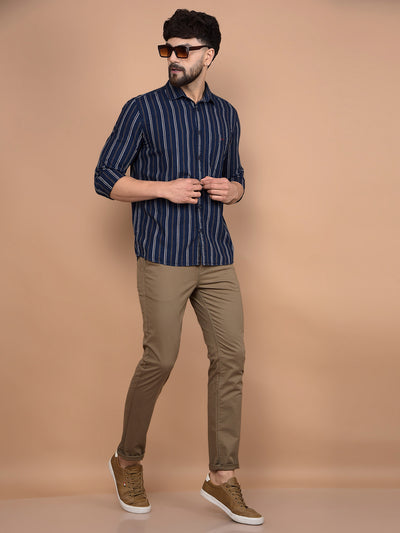 Mustard Vertical Stripes 100% Cotton Shirt-Men Shirts-Crimsoune Club