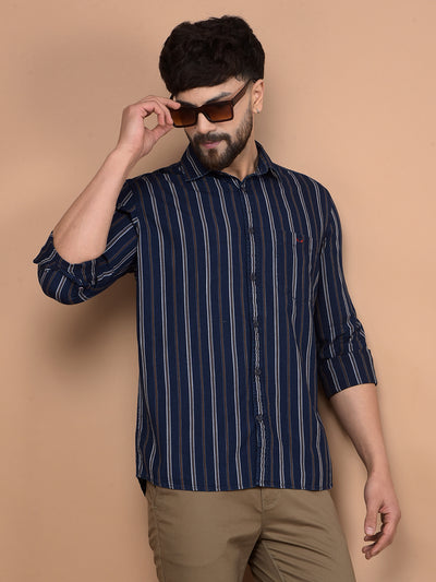 Mustard Vertical Stripes 100% Cotton Shirt-Men Shirts-Crimsoune Club