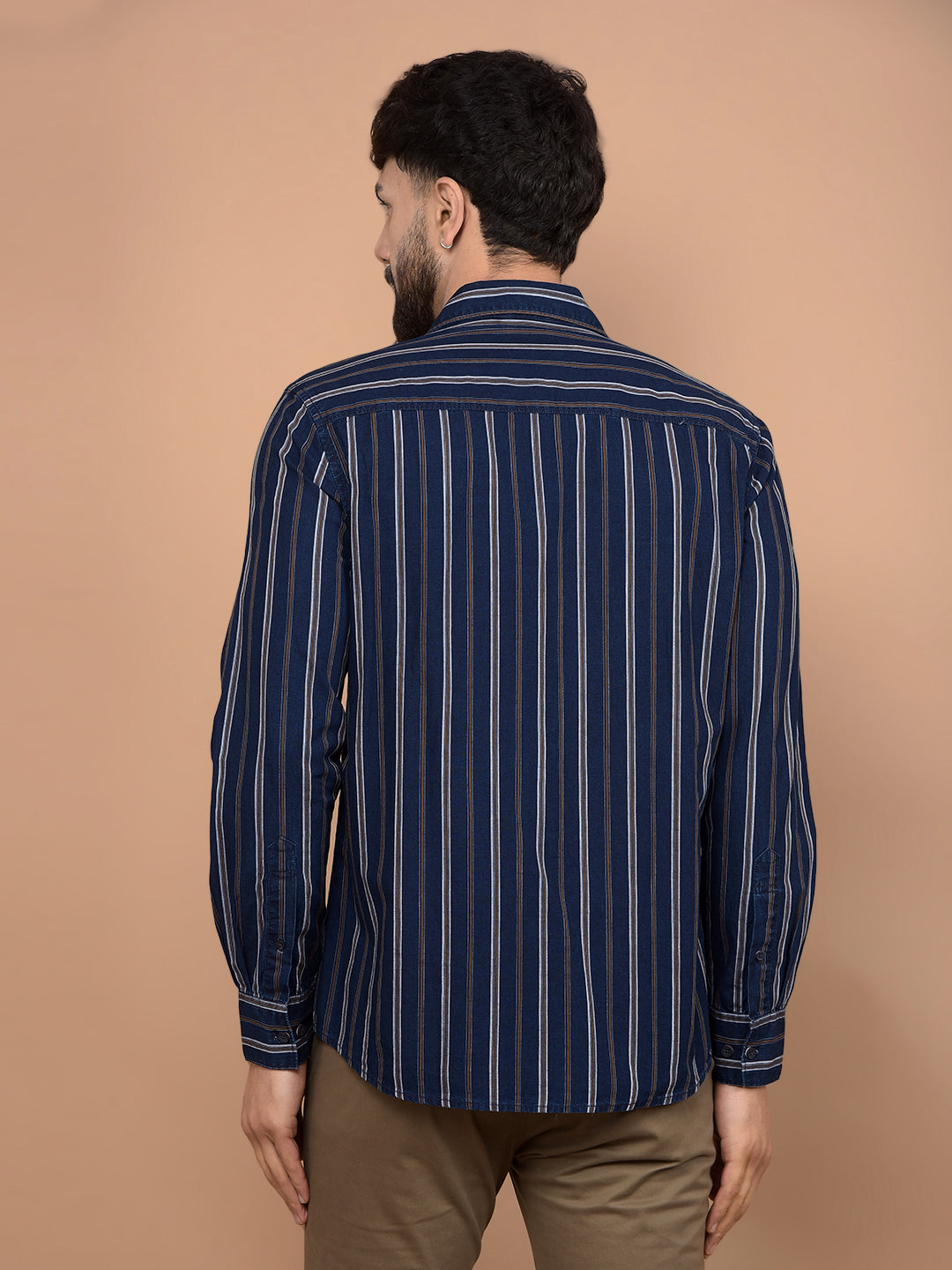 Mustard Vertical Stripes 100% Cotton Shirt-Men Shirts-Crimsoune Club