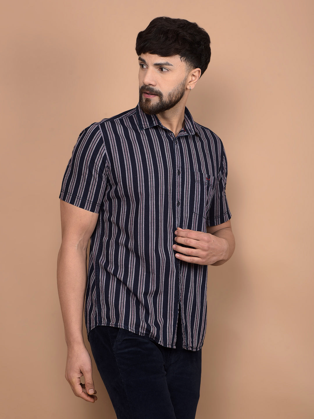 Red Vertical Stripes 100% Cotton Shirt-Men Shirts-Crimsoune Club