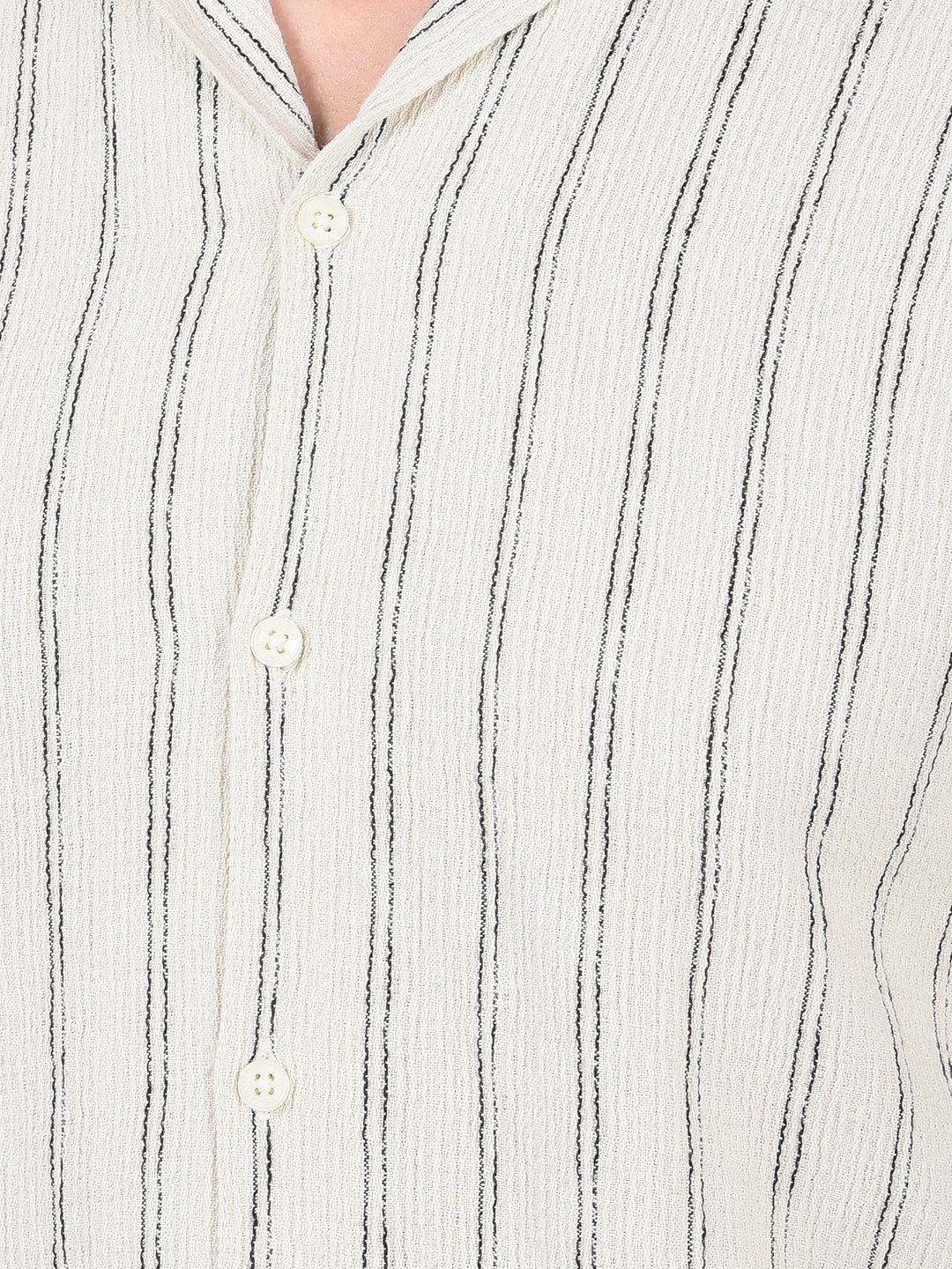 Off White Vertical Stripes 100% Cotton Cuban Collar Shirt-Men Shirts-Crimsoune Club
