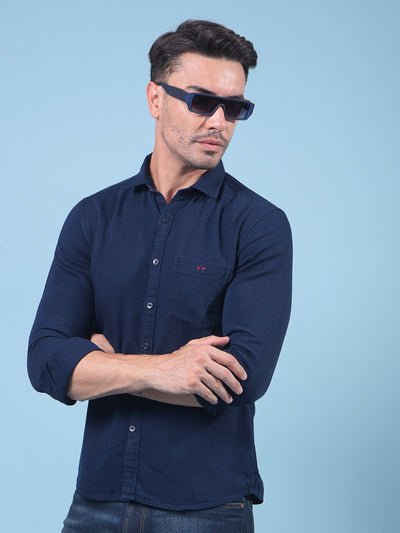 Blue 100% Cotton Denim Shirt-Men Shirts-Crimsoune Club