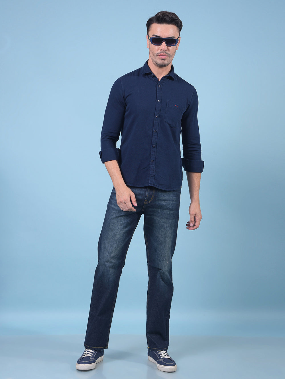 Blue 100% Cotton Denim Shirt-Men Shirts-Crimsoune Club