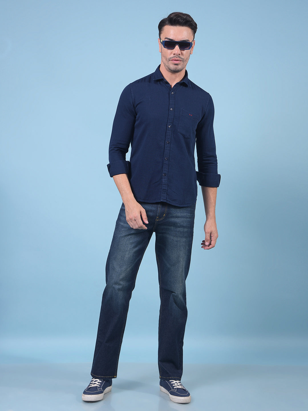 Blue 100% Cotton Denim Shirt-Men Shirts-Crimsoune Club