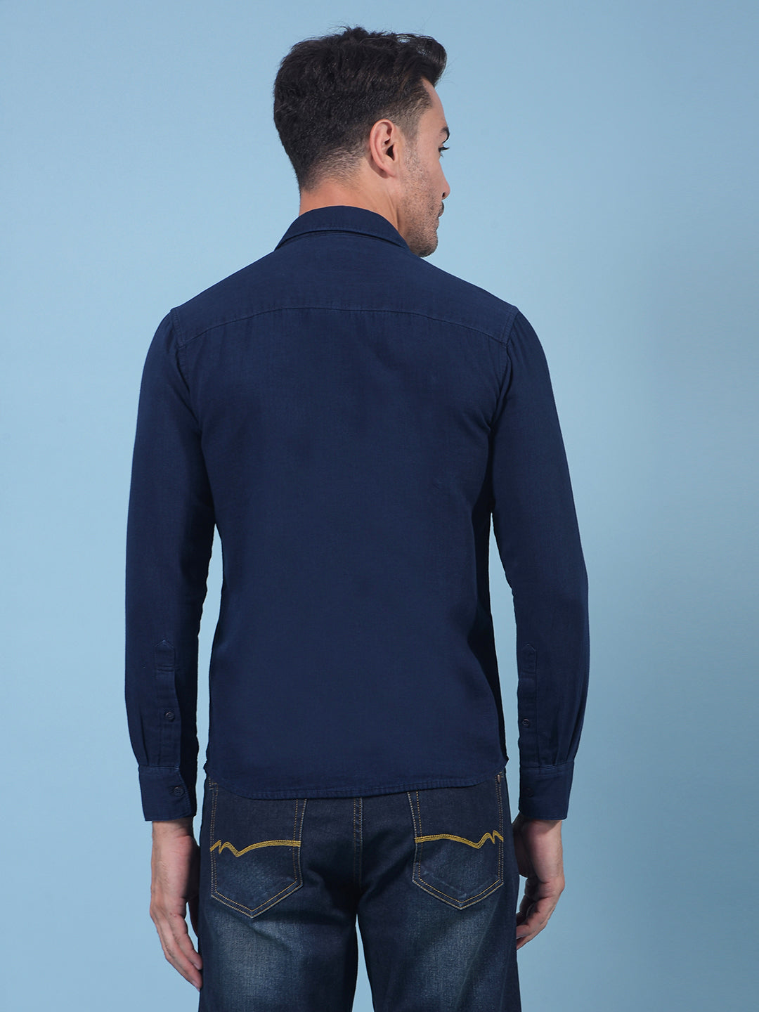 Blue 100% Cotton Denim Shirt-Men Shirts-Crimsoune Club