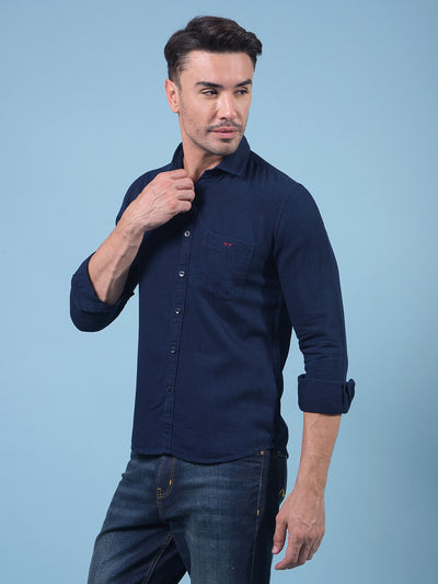 Blue 100% Cotton Denim Shirt-Men Shirts-Crimsoune Club
