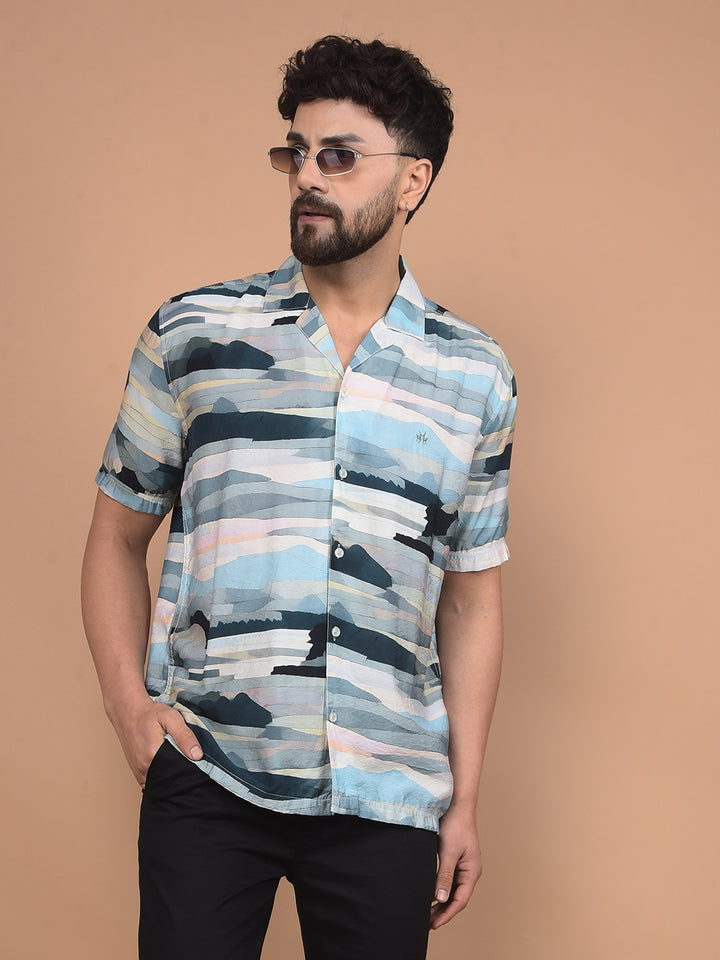 Multi-Color Printed Cuban Collar Shirt-Men Shirts-Crimsoune Club