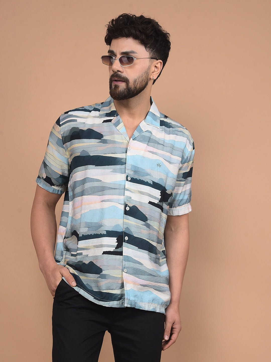 Multi-Color Printed Cuban Collar Shirt-Men Shirts-Crimsoune Club