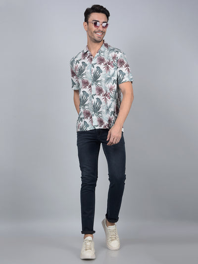 Multi-Color Floral Print Cuban Collar Shirt-Men Shirts-Crimsoune Club