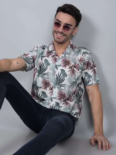 Multi-Color Floral Print Cuban Collar Shirt-Men Shirts-Crimsoune Club