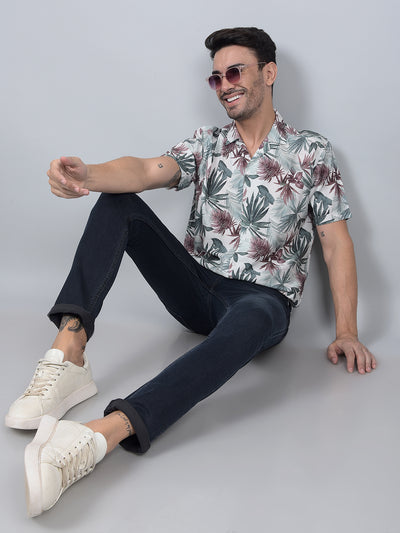Multi-Color Floral Print Cuban Collar Shirt-Men Shirts-Crimsoune Club