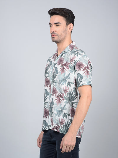 Multi-Color Floral Print Cuban Collar Shirt-Men Shirts-Crimsoune Club