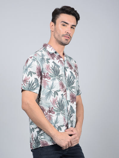 Multi-Color Floral Print Cuban Collar Shirt-Men Shirts-Crimsoune Club