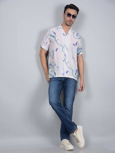 Multi-Color Abstract Print Cuban Collar Shirt-Men Shirts-Crimsoune Club