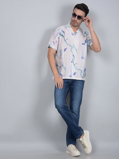Multi-Color Abstract Print Cuban Collar Shirt-Men Shirts-Crimsoune Club