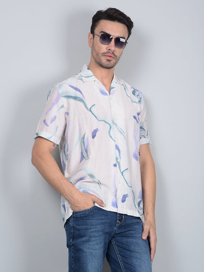 Multi-Color Abstract Print Cuban Collar Shirt-Men Shirts-Crimsoune Club