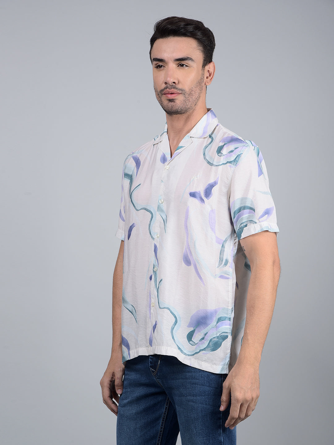 Multi-Color Abstract Print Cuban Collar Shirt-Men Shirts-Crimsoune Club