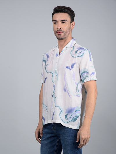 Multi-Color Abstract Print Cuban Collar Shirt-Men Shirts-Crimsoune Club