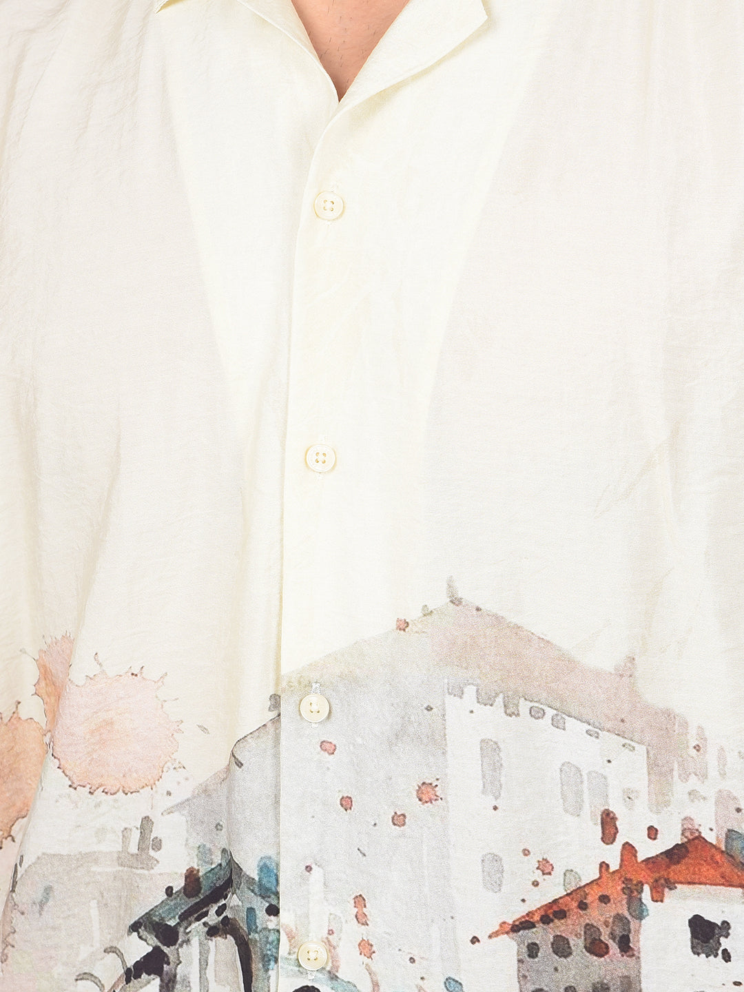 Yellow Printed Cuban Collar Shirt-Men Shirts-Crimsoune Club