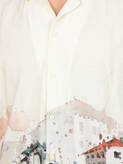 Yellow Printed Cuban Collar Shirt-Men Shirts-Crimsoune Club