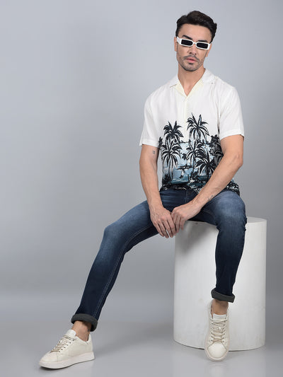 Off White Graphic Print Cuban Collar Shirt-Men Shirts-Crimsoune Club