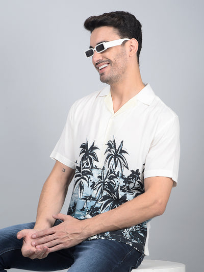 Off White Graphic Print Cuban Collar Shirt-Men Shirts-Crimsoune Club