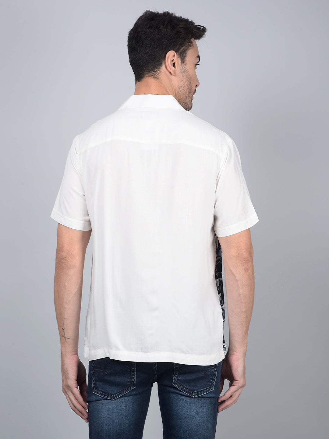 Off White Graphic Print Cuban Collar Shirt-Men Shirts-Crimsoune Club