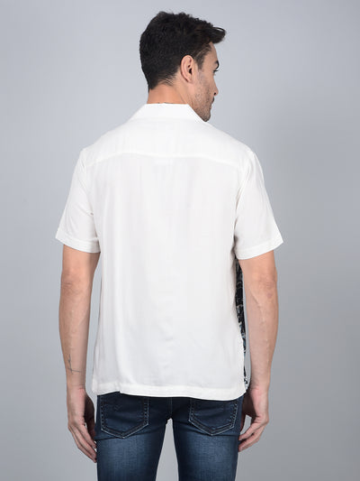 Off White Graphic Print Cuban Collar Shirt-Men Shirts-Crimsoune Club