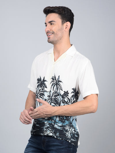 Off White Graphic Print Cuban Collar Shirt-Men Shirts-Crimsoune Club