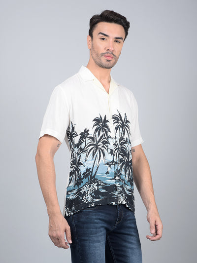 Off White Graphic Print Cuban Collar Shirt-Men Shirts-Crimsoune Club