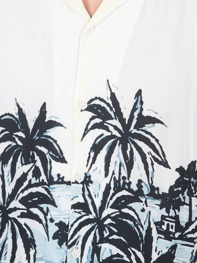 Off White Graphic Print Cuban Collar Shirt-Men Shirts-Crimsoune Club