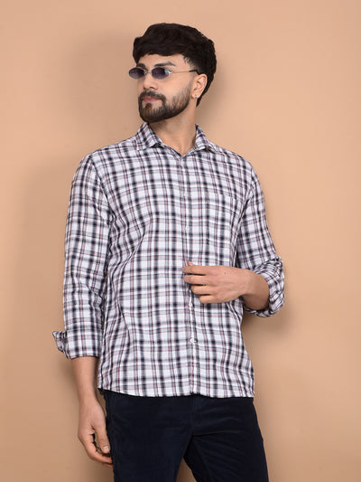 White Checked 100% Cotton Shirt-Men Shirts-Crimsoune Club