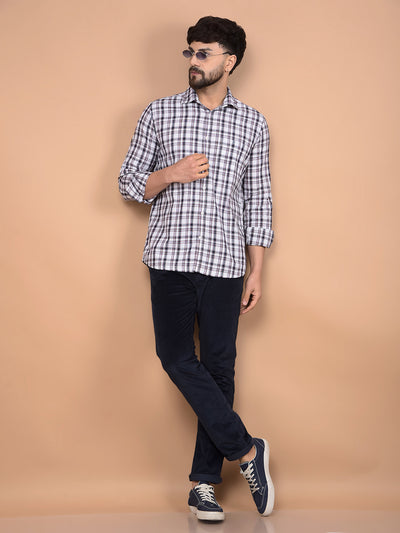 White Checked 100% Cotton Shirt-Men Shirts-Crimsoune Club
